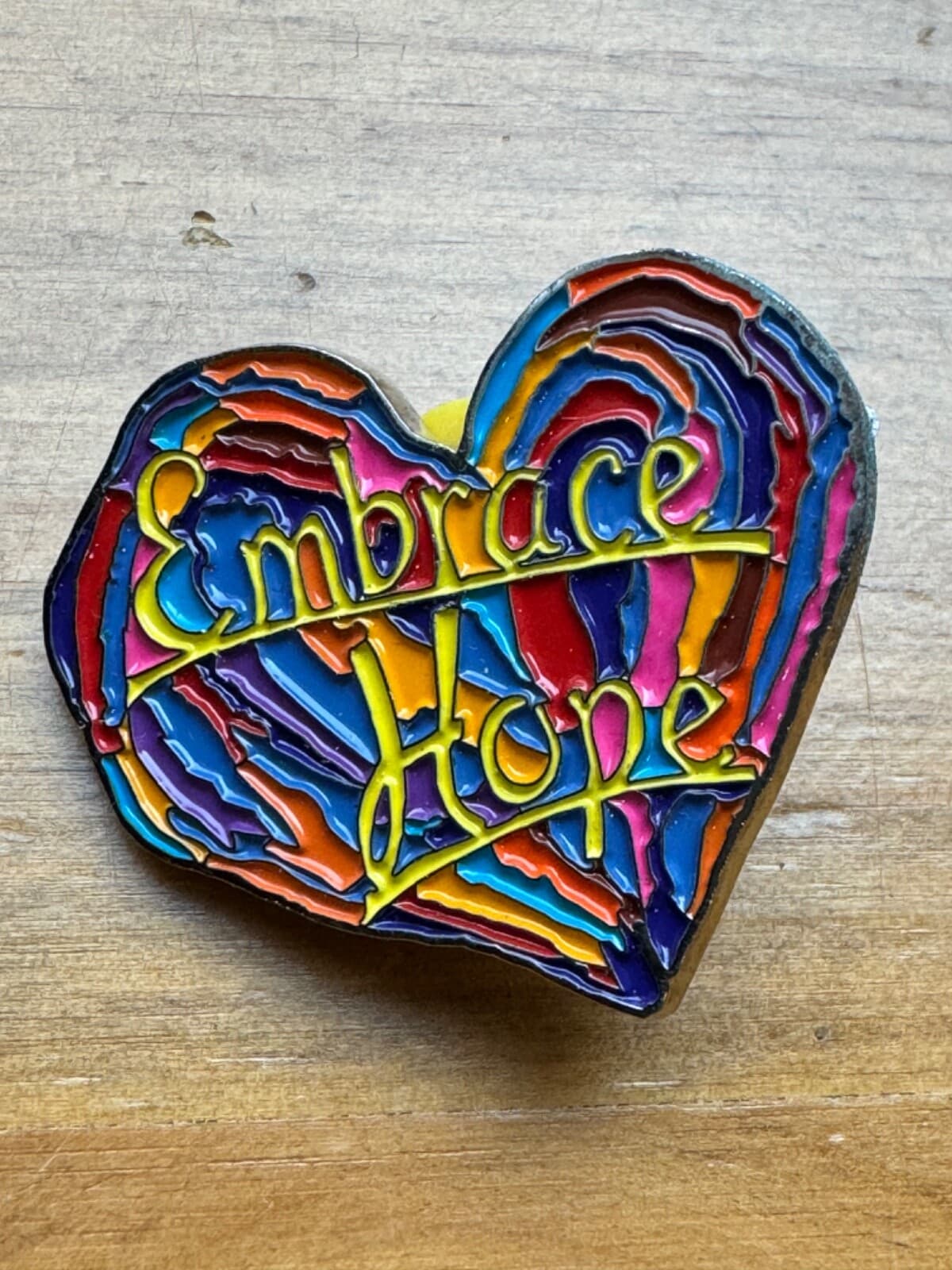 Embrace Hope Heart Shaped Multicolor Lapel Hat Jacket Tack Pin Back Love Penzeys