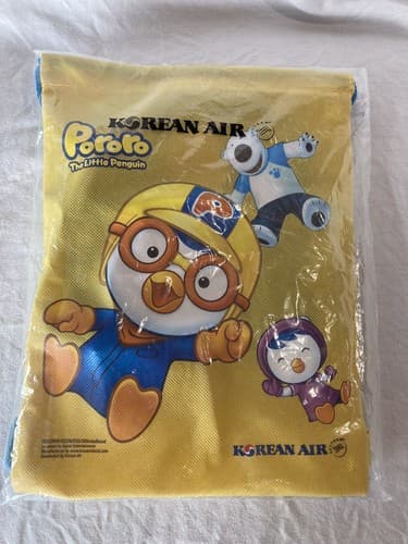 New Korean Air Pororo: The Little Penguin Travel Bag w/ Coloring Book & Pencils
