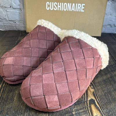 CUSHIONAIRE Cliché Genuine Suede Woven Mule Slippers Women 9M - Indoor Outdoor