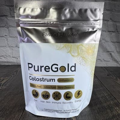 Fasted Athlete PureGold Colostrum Grass-Fed Powder 30 Packets Gut Skin Hair