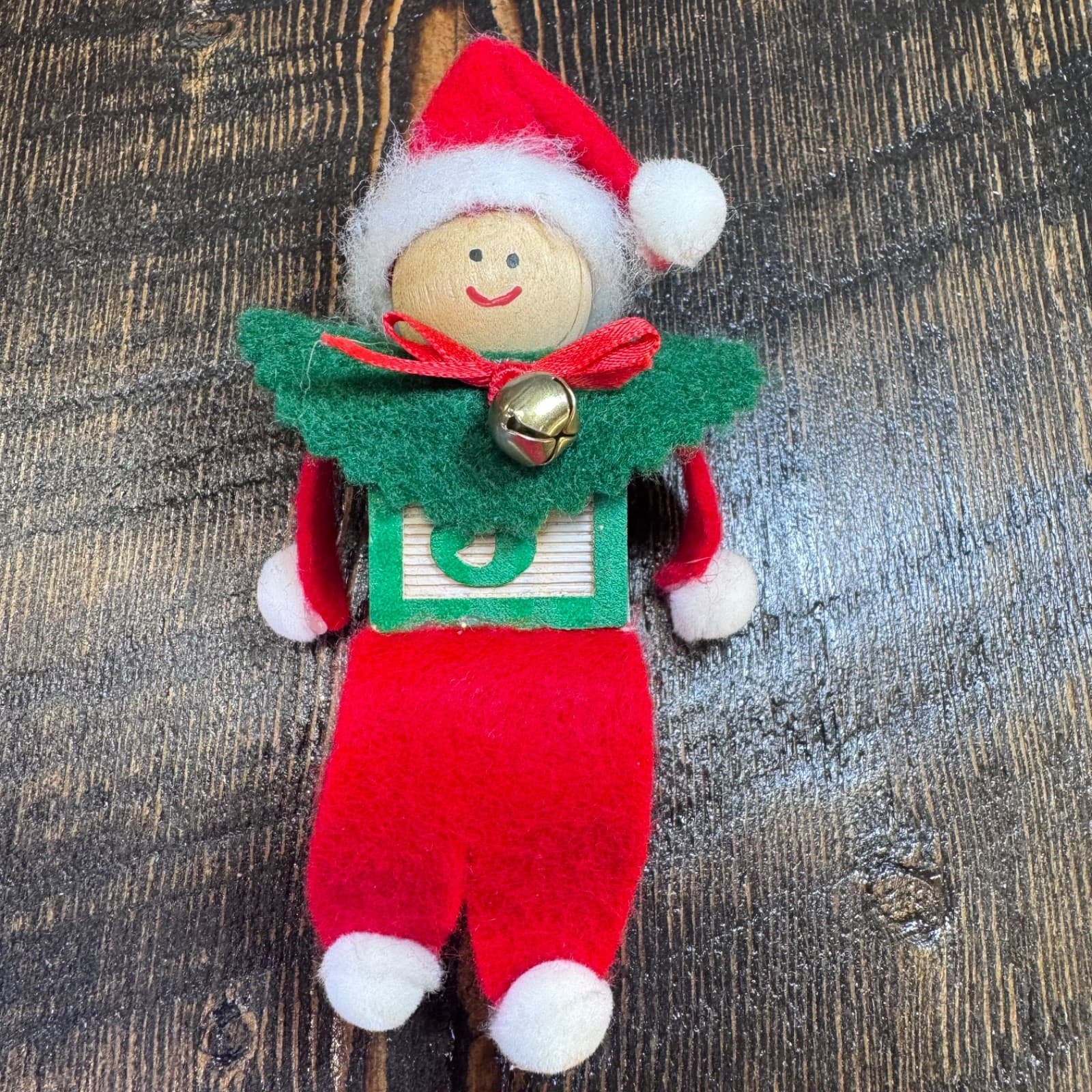 Vintage Christmas Holiday Tree Ornament Handmade Letter Block Elf
