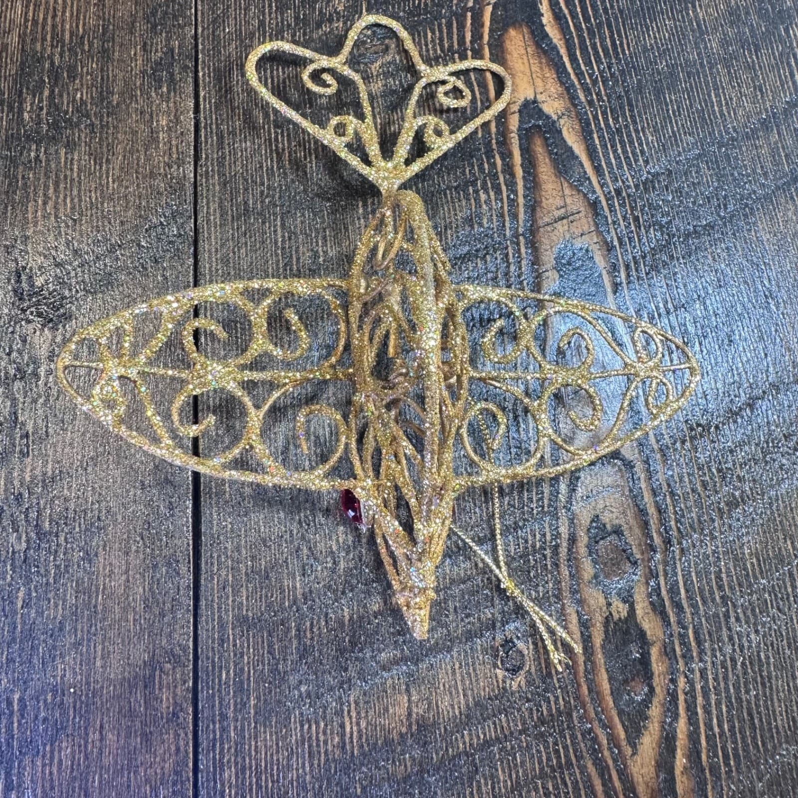 Vintage Christmas Holiday Tree Ornament Gold Glitter Dove Airplane