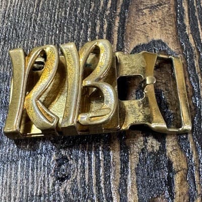 Vintage Hickok Metal Belt Buckle Made In USA Letters RB - Gold Color