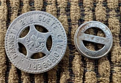 Lot Of 2 Vintage Tokens - Record & Detach - Good Luck, Cincinnati Ohio