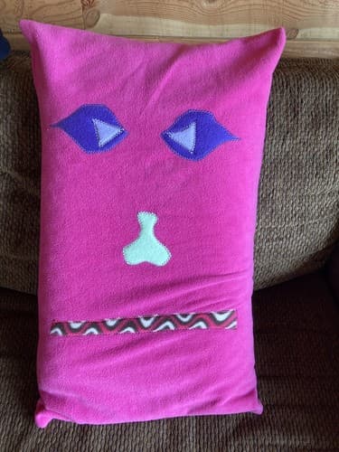 Handmade Kids Fleece Standard Pillow Case Pink Monster Face