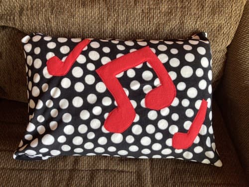 Handmade Kids Fleece Standard Pillow Case Black White Polka Dots Red Music Notes