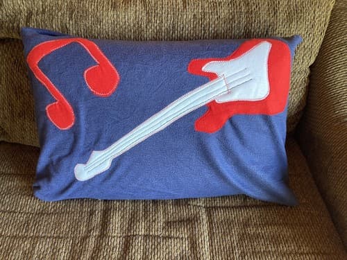 Handmade Kids Fleece Standard Pillow Case Dark Blue Guitar Music Notes Ukulele
