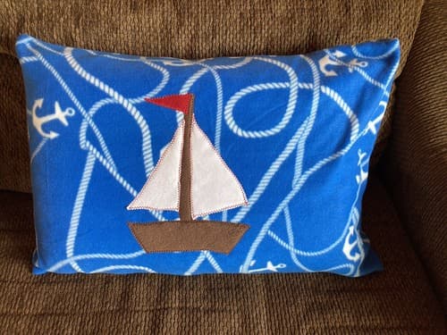 Handmade Kids Fleece Standard Pillow Case Blue Nautical Sailboat Ship Sea Ocean