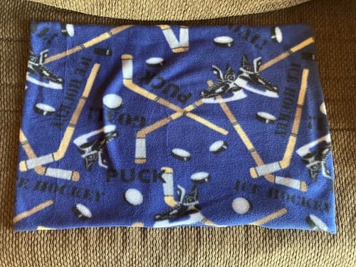 Handmade Kids Fleece Standard Pillow Case Blue Hockey Puck Stick Winter Sport