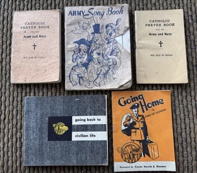 5 Vintage WWII Era, Army/Navy-Catholic Prayer Books - Song Book-Going Home Books