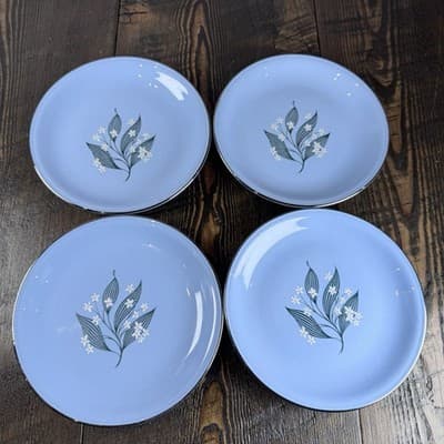 Set of 4 Homer Laughlin Skytone Blue 6" Bread Plate Stardust Blue MCM Leaves