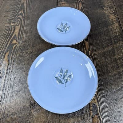 Set of 2 Homer Laughlin Skytone Blue Teacup Saucer Stardust Blue MCM Leaves