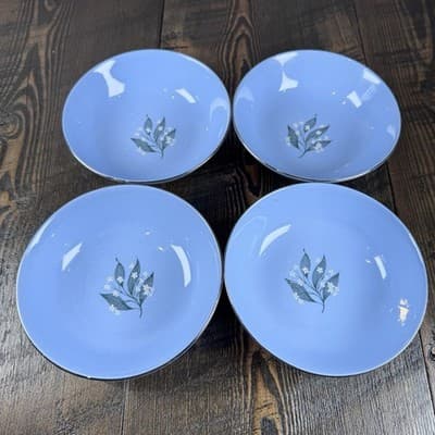 Set of 4 Homer Laughlin Skytone Blue 5.25” Dessert Bowl Stardust Blue MCM Leaves