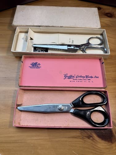 VTG 2 Pinking Shears Griffon Tru Pink And Sears 7.5” with Box Sewing Scissors