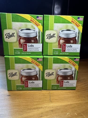 NEW SEALED 48 TOTAL LIDS -4 BOXES 12ct GENUINE BALL Regular Mouth Canning Jar