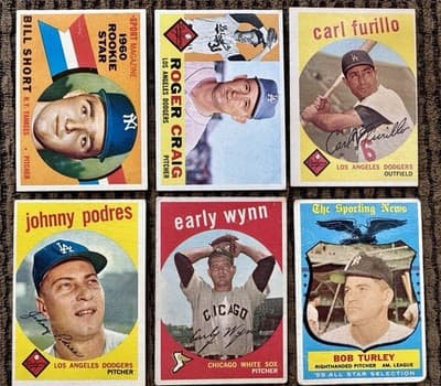 Lot of 6 1959 1960 Topps Baseball Cards Bill Short Rookie Yankees Dodgers