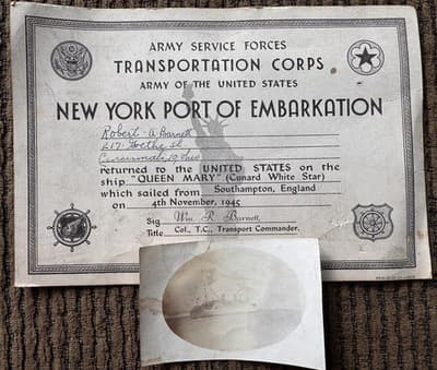 Army Service Forces Transportation Corps NY Port of Embarkation 1945 QUEEN MARY