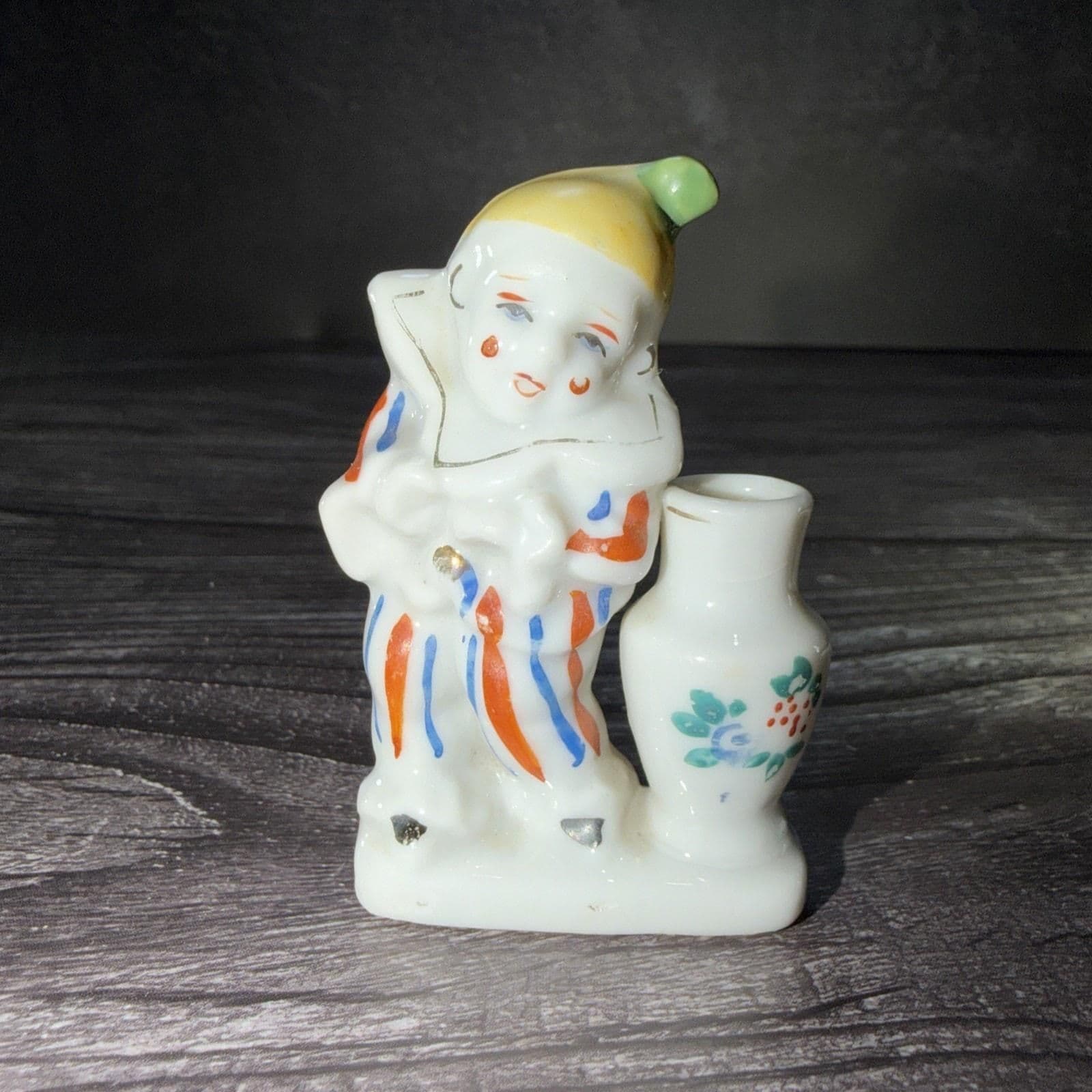 Vintage PORCELAIN Clown Flapper Girl Vase Toothpick Holder Occupied Japan Mini