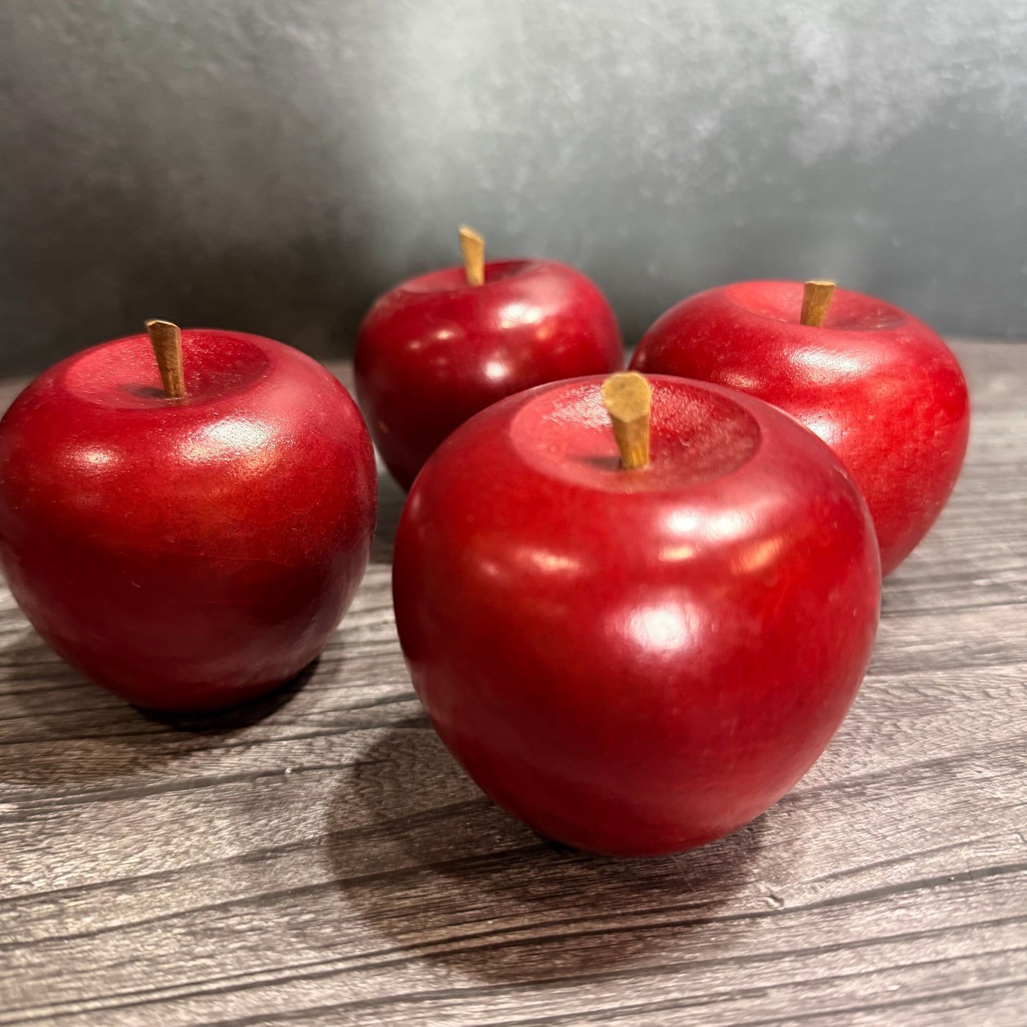 Set of 4 Vintage Hand Carved Red Wooden Decorative Apples 3"