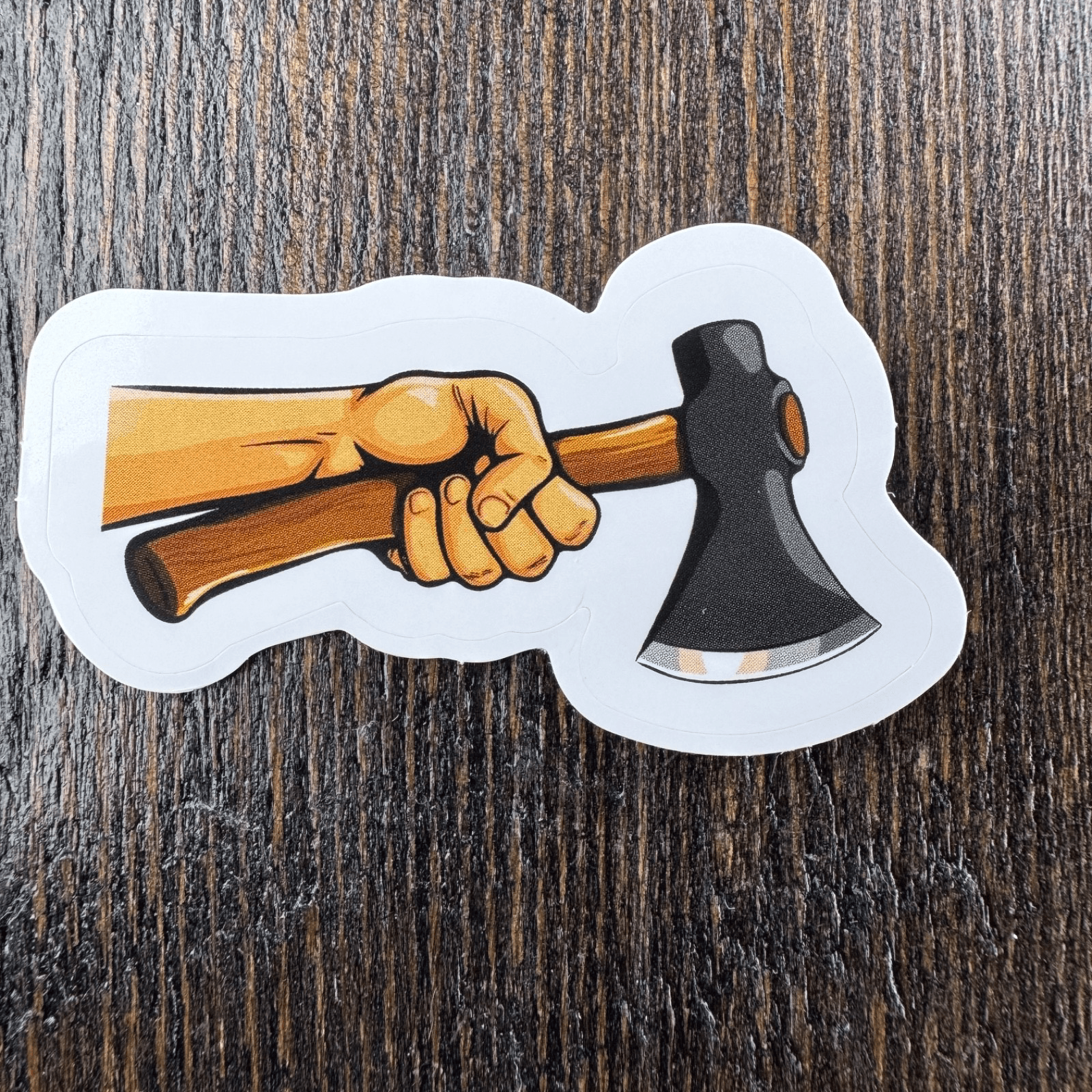 Hand with Axe Sticker - Water Bottle Phone Laptop Skateboard Hard Hat Lunch Box