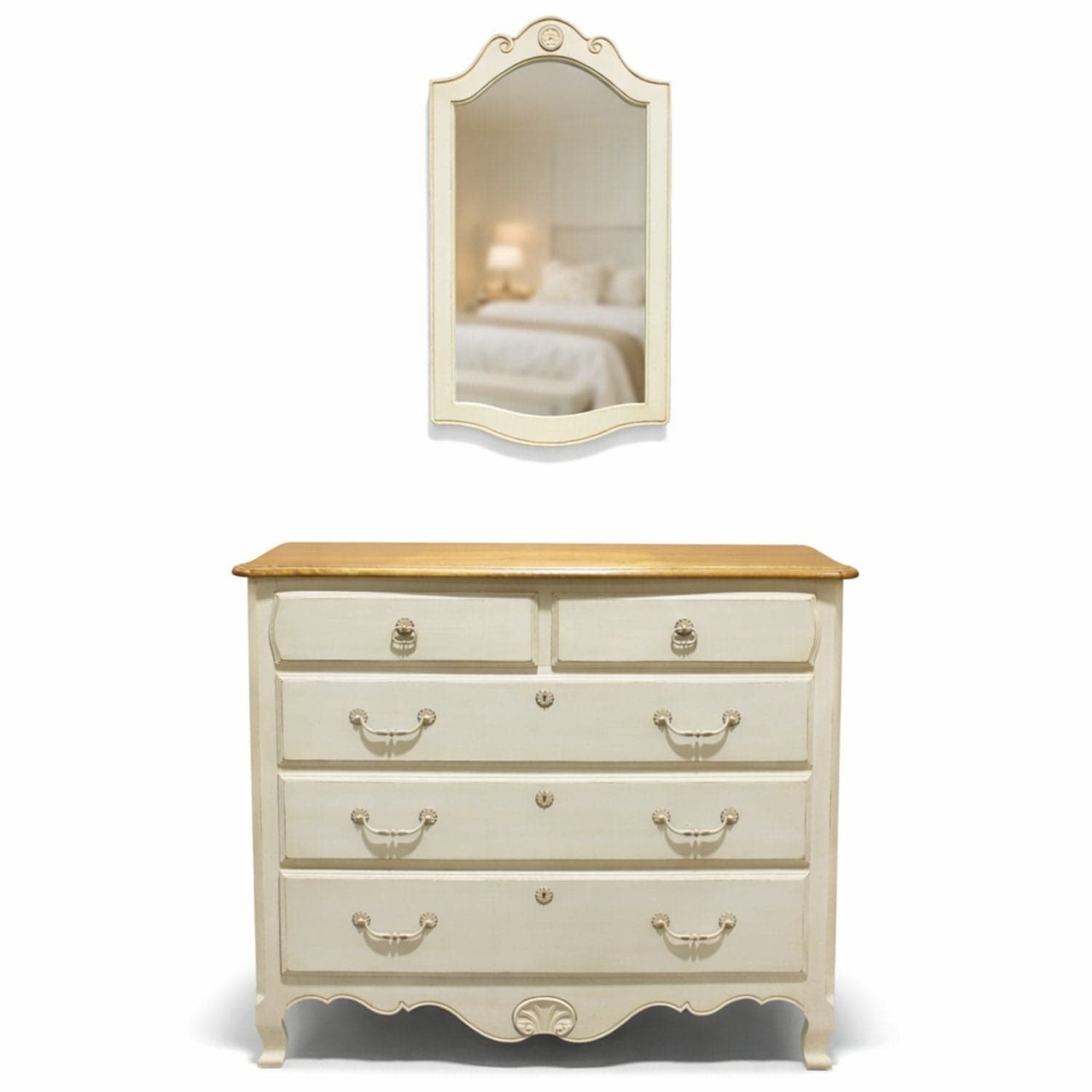 Ethan Allen French Country Chest of Drawers w/Mirror - Two-Tone