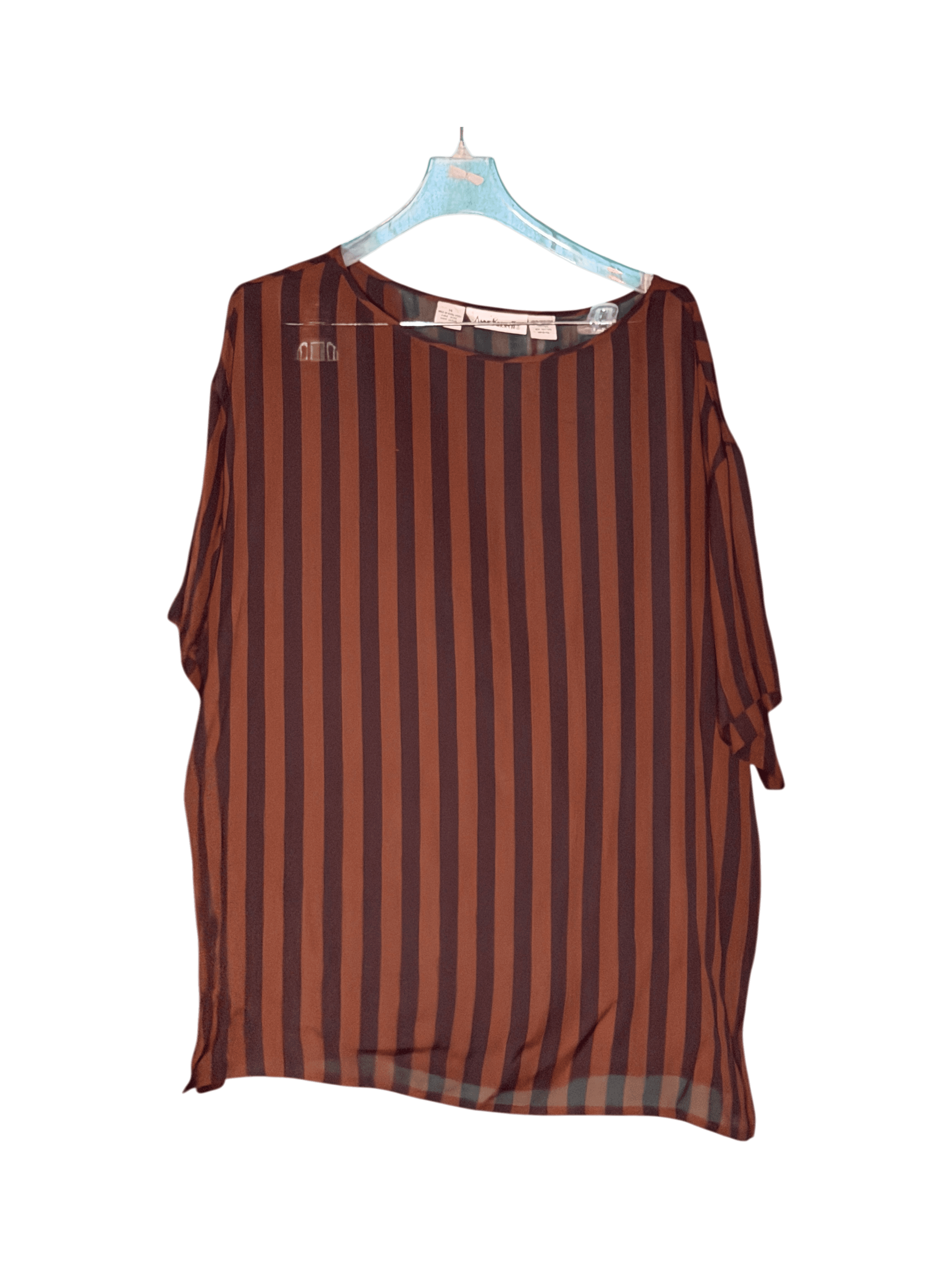VINTAGE Anne Klein Brown Striped Silk Blouse