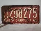 License Plate 1962 South Carolina All Original Fair Condition D298275