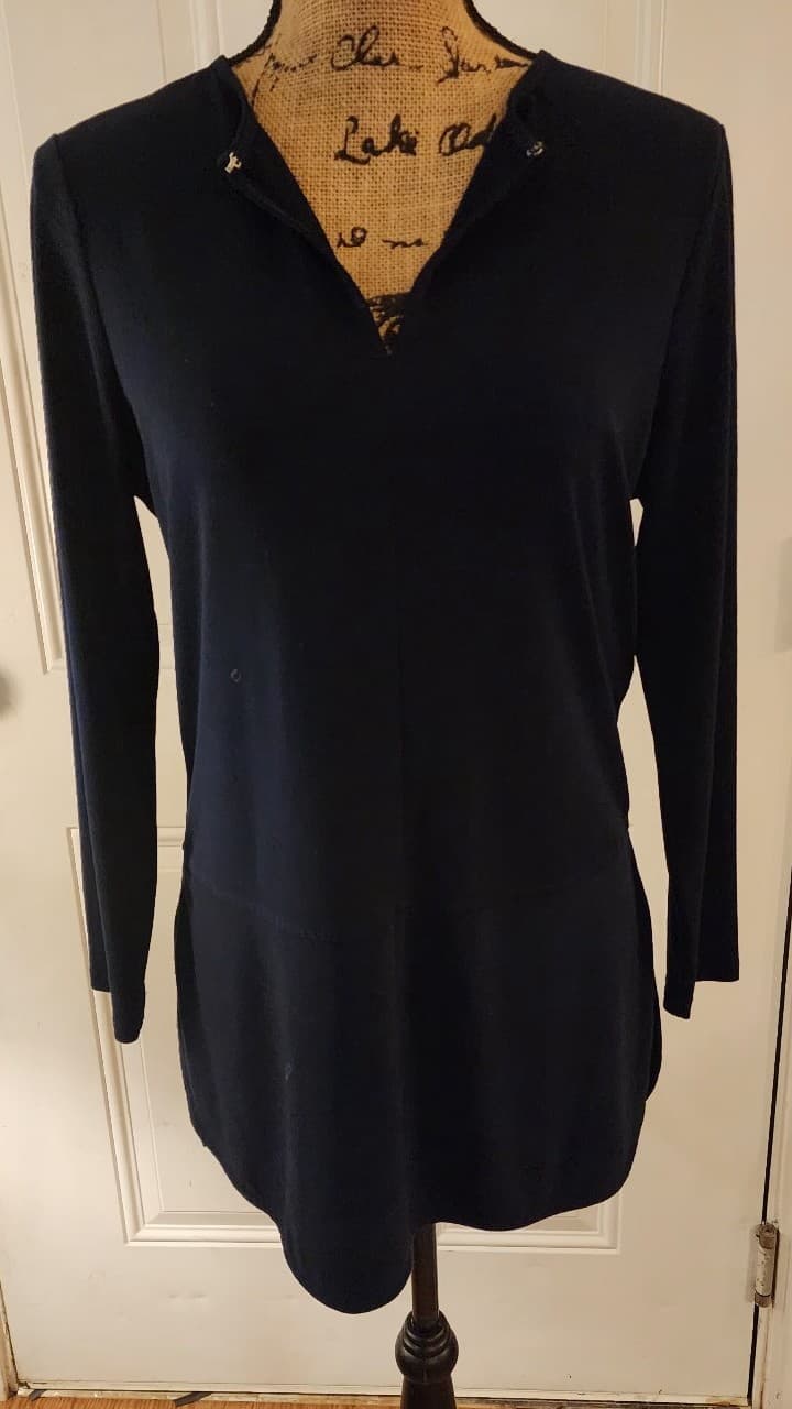 Ralph Lauren Keyhole Top Womens Navy Blue Jersey Tunic Size Med.
