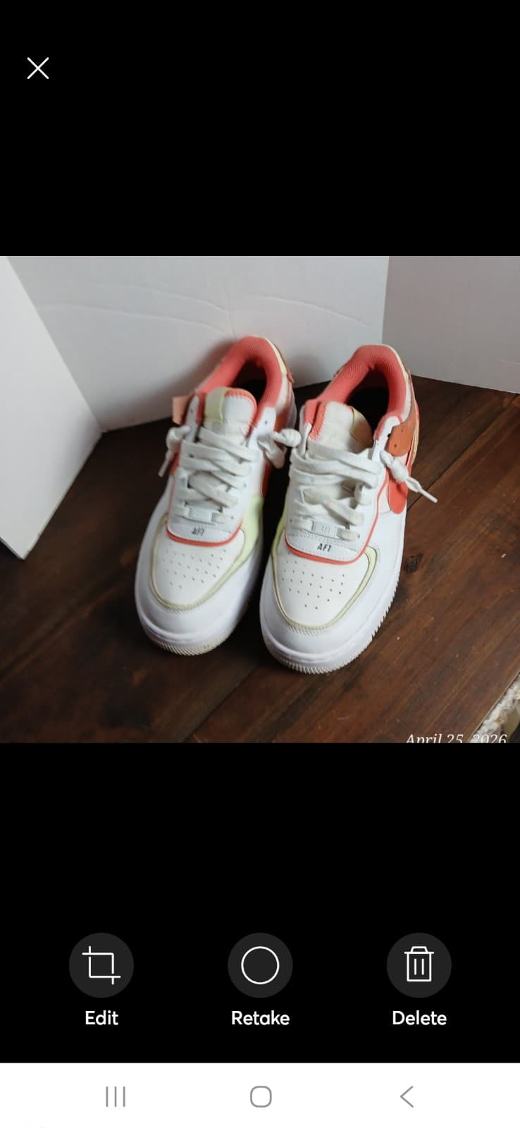 Nike Air Force 1 Shadow sneakers- White and Magic Ember colorway. Sz 9