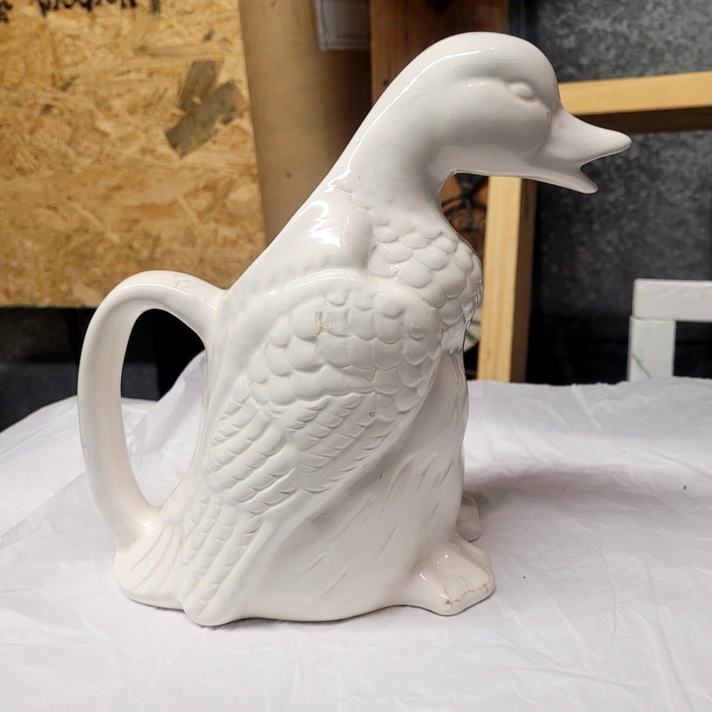 Vintage White Porcelain Duck Watering Pitcher Milk Glass Pitcher