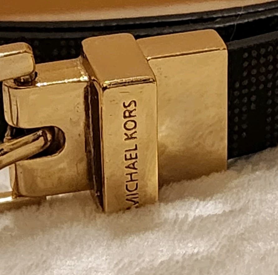 MICHAEL KORS REVERSIBLE BELT MK LOGO BROWN SIGNATURE CANVAS W/GOLD BUCKLE