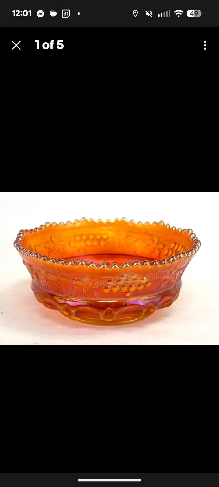 Northwood Grape and Cable Marigold Carnival Glass Dessert Bowl