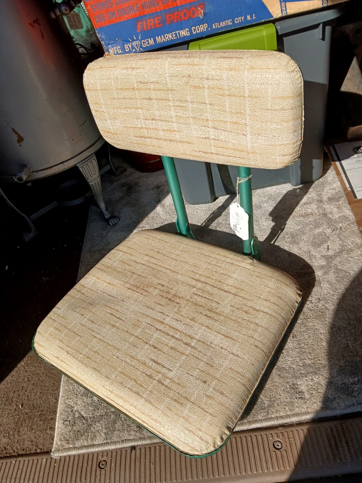 ChairVintage Stadium Seat Bundle, 2 Seats, Metal, Green Frame, White Cushion.