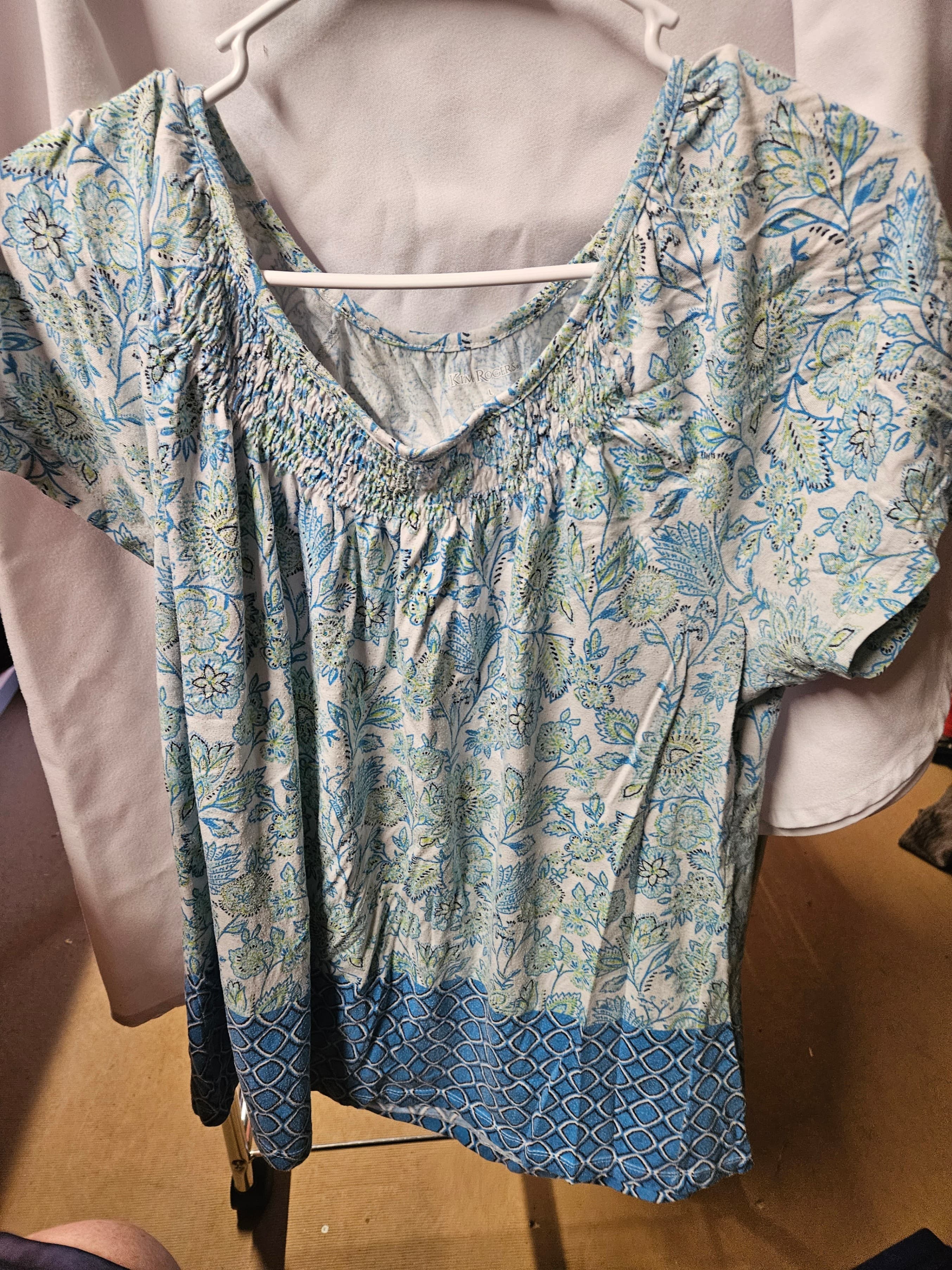 Kim Rogers Floral Short Sleeve Blouse Size M