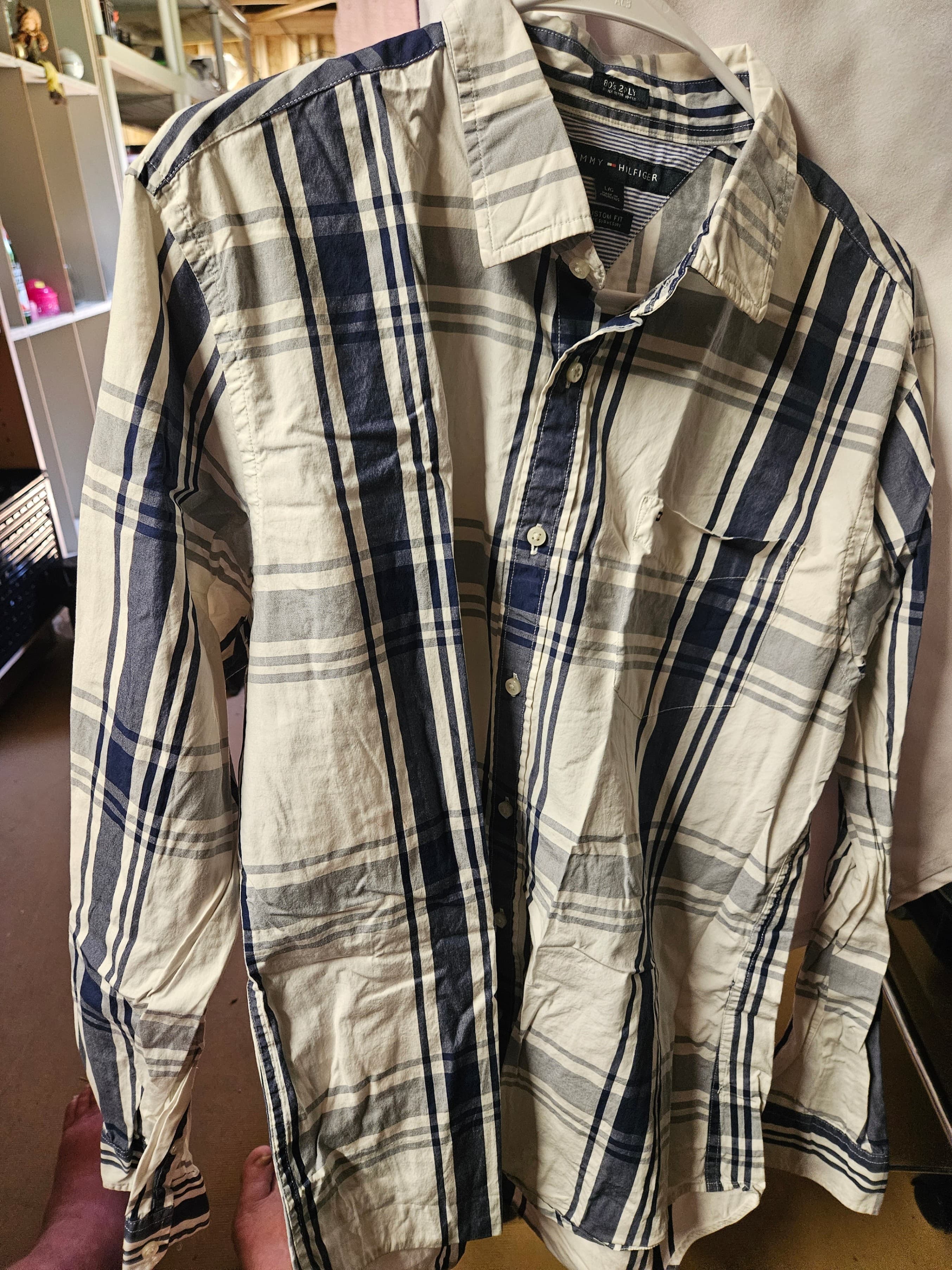 Tommy Hilfiger Men's Plaid Button-Up Shirt L/G Custom Fit