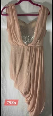 Bebe Women's Dress rose pink gold sequin mesh v neck cutout top Small Mini Dress