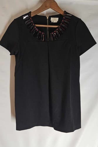 Kate Spade New York Blouse Women's Size 4 Black Short Sleeve Jewels On Collar