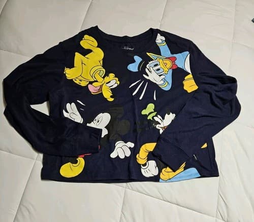 Disney Mickey and Friends XL Women's Blue Long Sleeve Crop T-Shirt