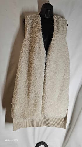 89th & Madison Cardigan Sweater Vest XL Faux Fur Long Beige Knit Vest