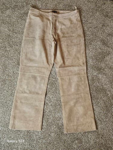 New Frontier Pants Womens 14 Tan Suede Raw Hem Western Straight Leg Slacks