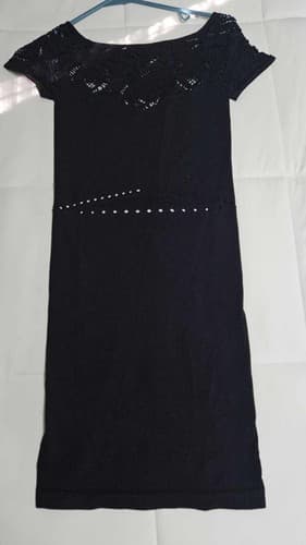 BEBE Women's Black Lace Cocktail Dress Petite Small Sexy Form Fitting Mini Dress