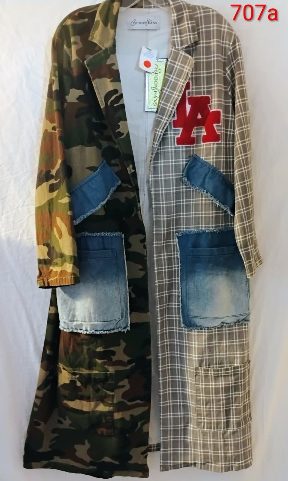 Spoon Jeans Long Open Front Jacket Women’s Size 1X Camo and Plaid