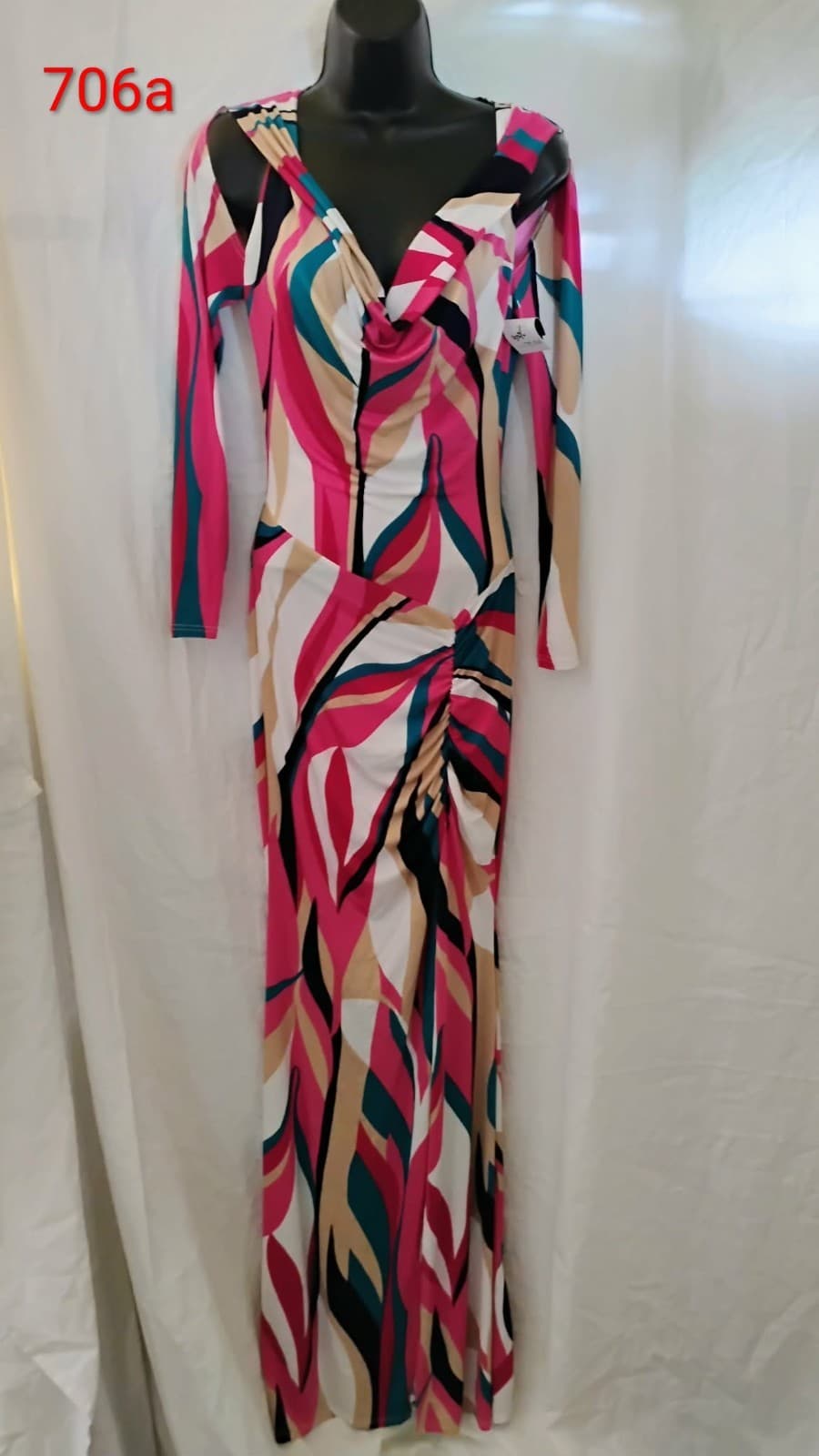 Va Va Voom Women's Small Dress Multicolor Long open Sleeve Maxi Tropical V Neck