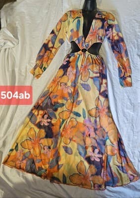 Women's Dress Floral Summer Mesh Sheer Beach Cover-up Fits Small