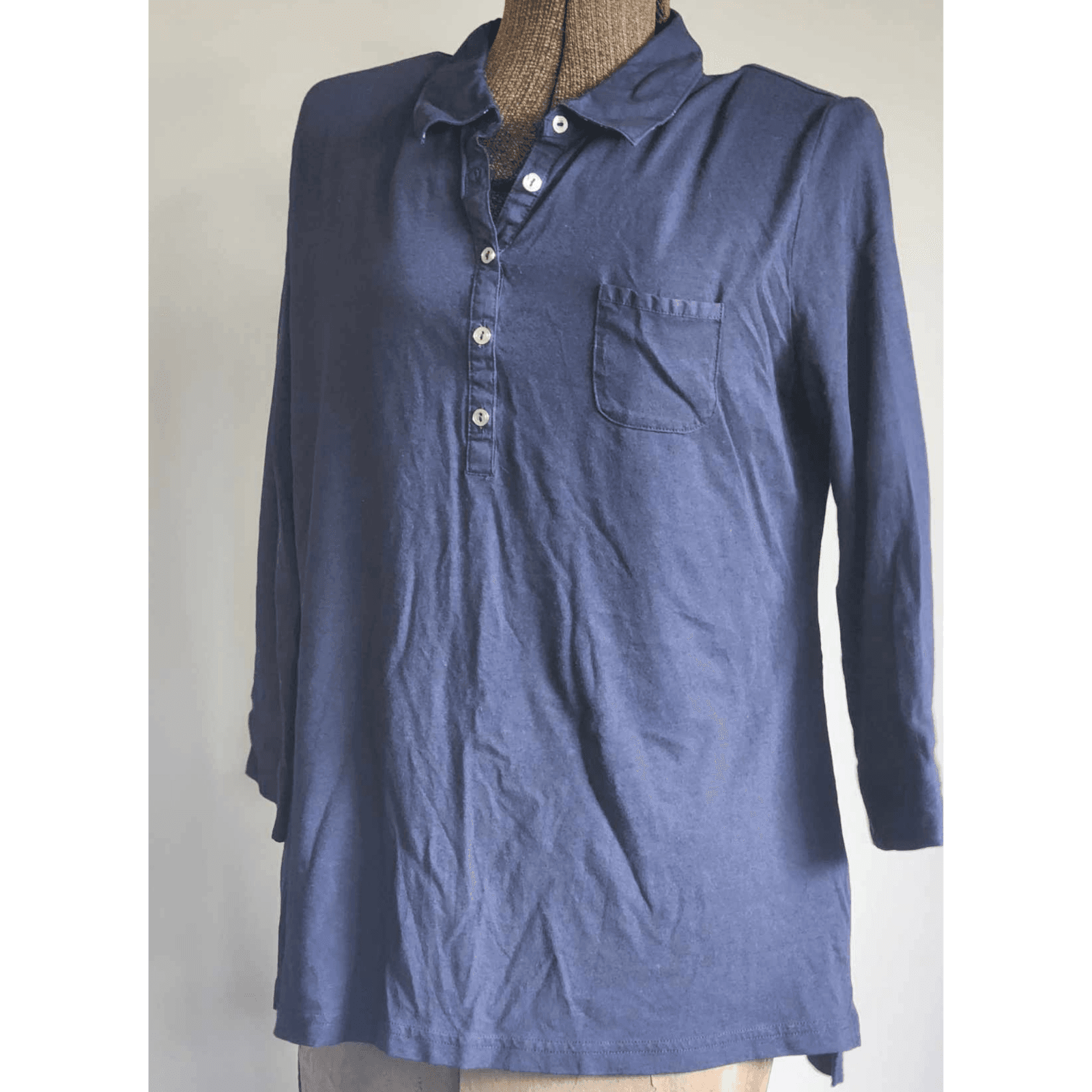 Croft&Barrow Women's Casual Long Sleeve Shirt Top Front Pocket Size L Blue
