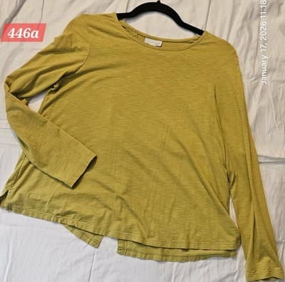 J Jill Shirt Women's Small Long Sleeve Yellow Shirt Lightweight Crew Neck Top