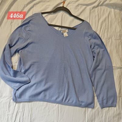 Talbots Petite Women's Blue V Neck Sweater Size 3X NWOT Cotton Rayon Shirt