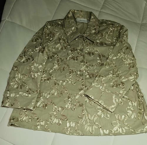 Simonton Says 3D Floral Blouse Shirt Blazer Beige Size Large Vintage Top