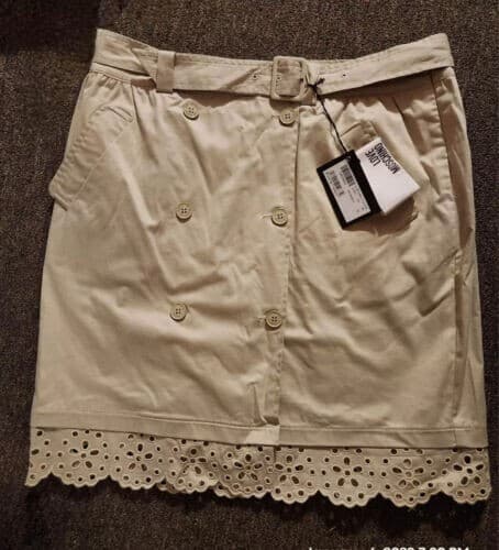 NWT Love Moschino Women's Khaki Designers Mini Skirt Us Size 12 Buttons Lace