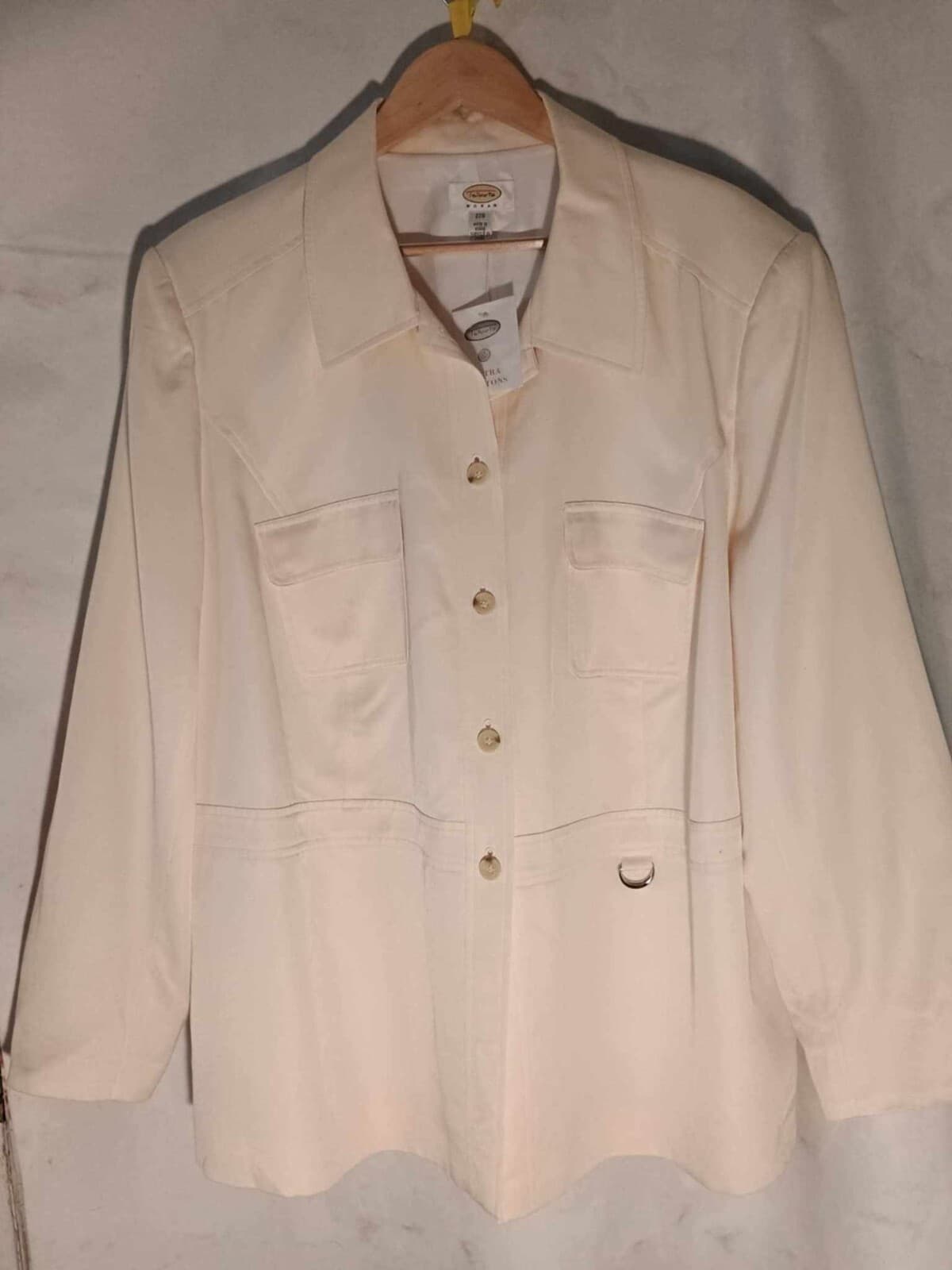 Talbots Womens White Size 22W Silk Jacket Shirt Button 2 Front Pocket White